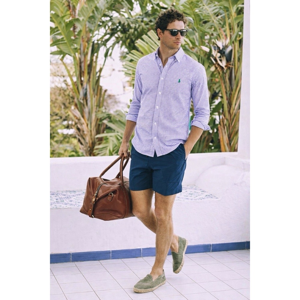 Polo Ralph Lauren Gingham Poplin Shirt Purple White Classic Fit L Cotton